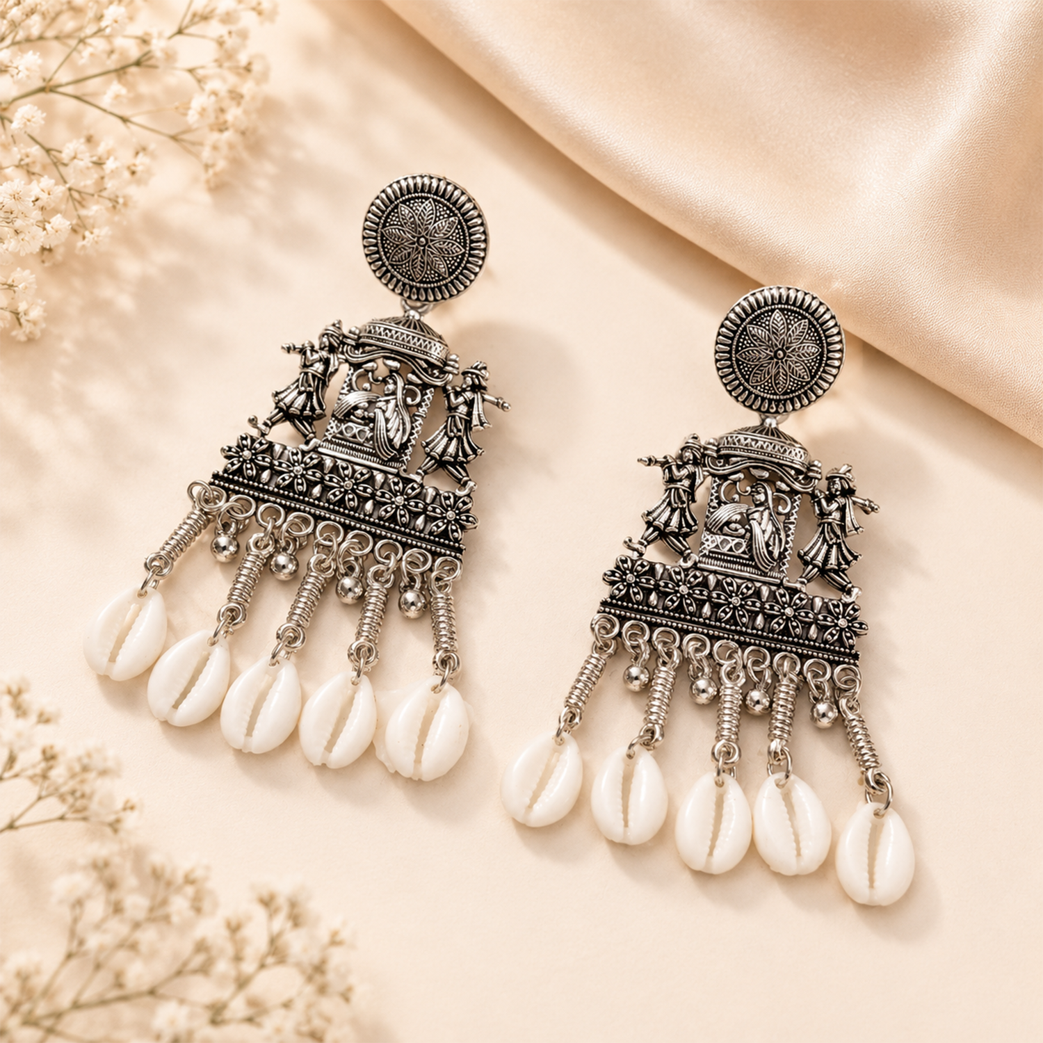 Oxidized Dhulhan Dholi Cowrie Shell Drops Earrings for Girl's & Women's
