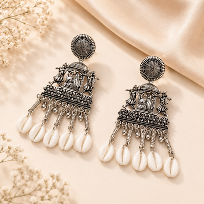 Oxidized Dhulhan Dholi Cowrie Shell Drops Earrings for Girl's & Women's