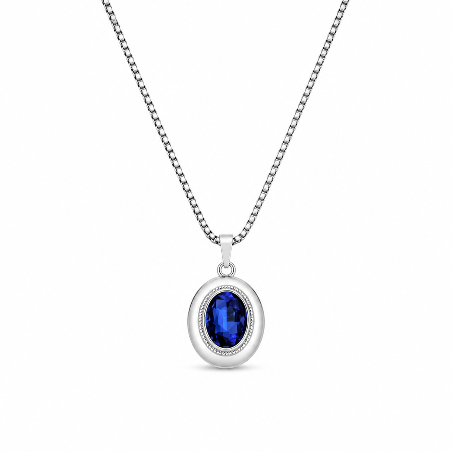 Oval Pendant Necklace with Silver-Tone Link Chain