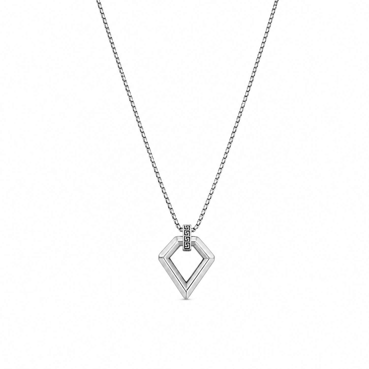 Geometric Silver-Tone Pendant Necklace with Greek Key Detail