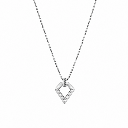 Geometric Silver-Tone Pendant Necklace with Greek Key Detail