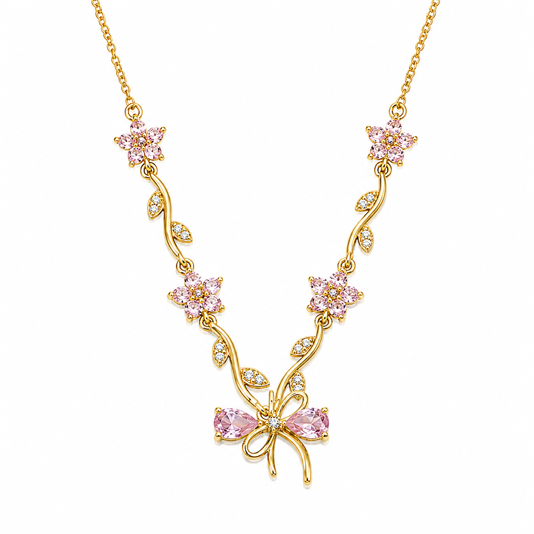 Cherry Blossom Ribbon Bow Tulip Floral Pendant for Girls & Women's