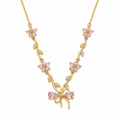 Cherry Blossom Ribbon Bow Tulip Floral Pendant for Girls & Women's