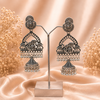 Oxidized Krishna Radha Earrings for Girl's & Women's