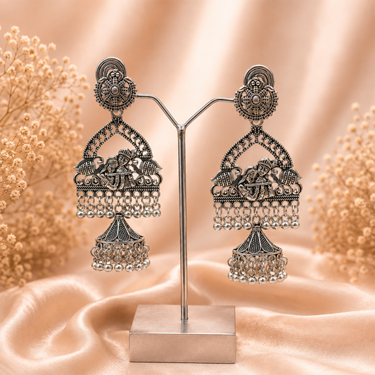Oxidized Krishna Radha Earrings for Girl's & Women's