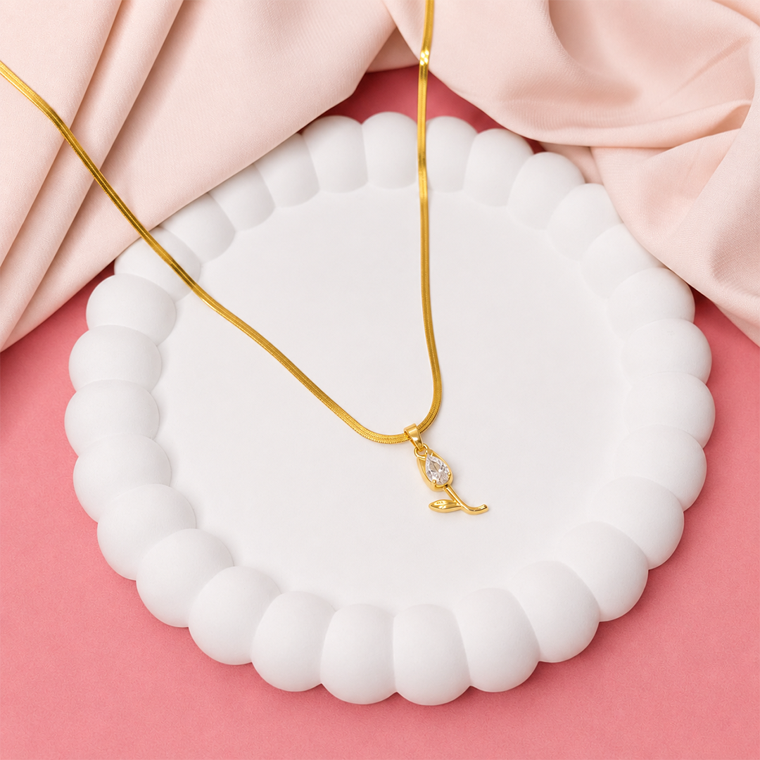 Tulip Teardrop Flower Pendant Necklace For Girls & Women's