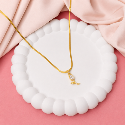 Tulip Teardrop Flower Pendant Necklace For Girls & Women's