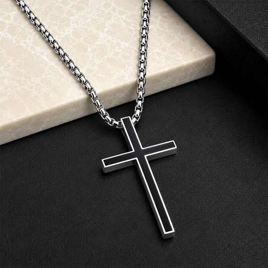 Glossy Black Inlay Cross Pendant for Men