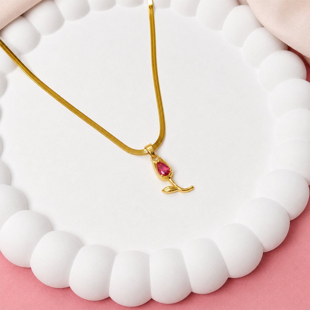 Tulip Teardrop Flower Pendant Necklace For Girls & Women's