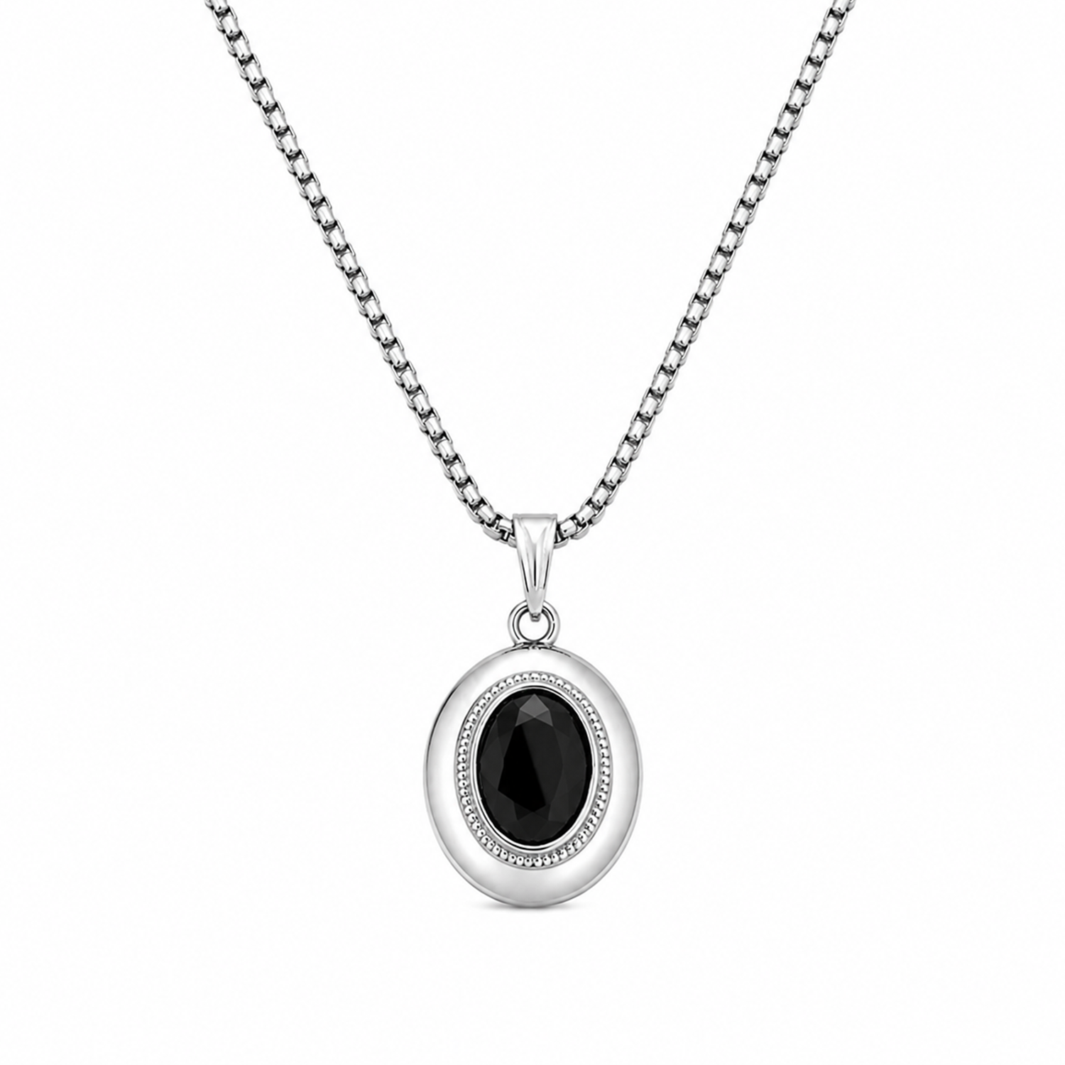 Oval Pendant Necklace with Silver-Tone Link Chain