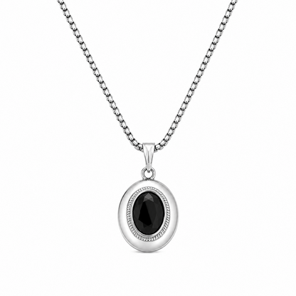 Oval Pendant Necklace with Silver-Tone Link Chain