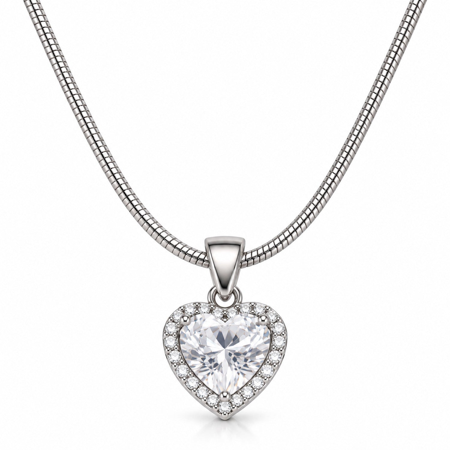 Transparent CZ Stone Heart Pendant for Girls & Women