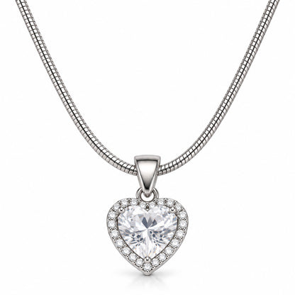 Transparent CZ Stone Heart Pendant for Girls & Women