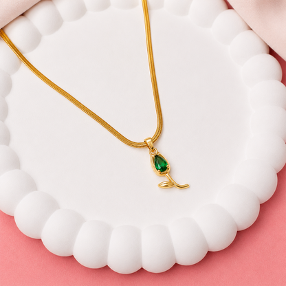 Tulip Teardrop Flower Pendant Necklace For Girls & Women's