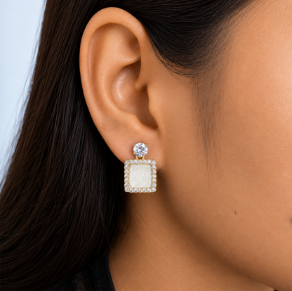 Elegant Crystal-Style Drop Korean Earrings for Women