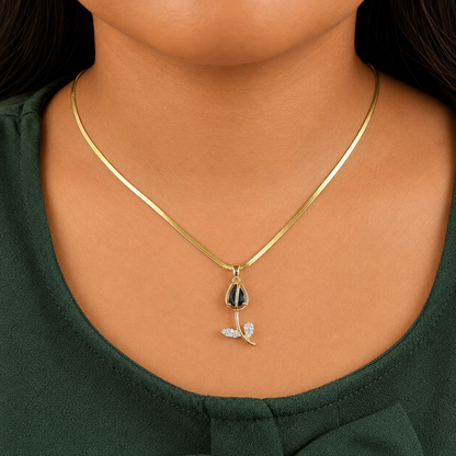 CZ Stone Centerpiece & Crystal Accented Leaves Tulip Pendant for Girls & Women