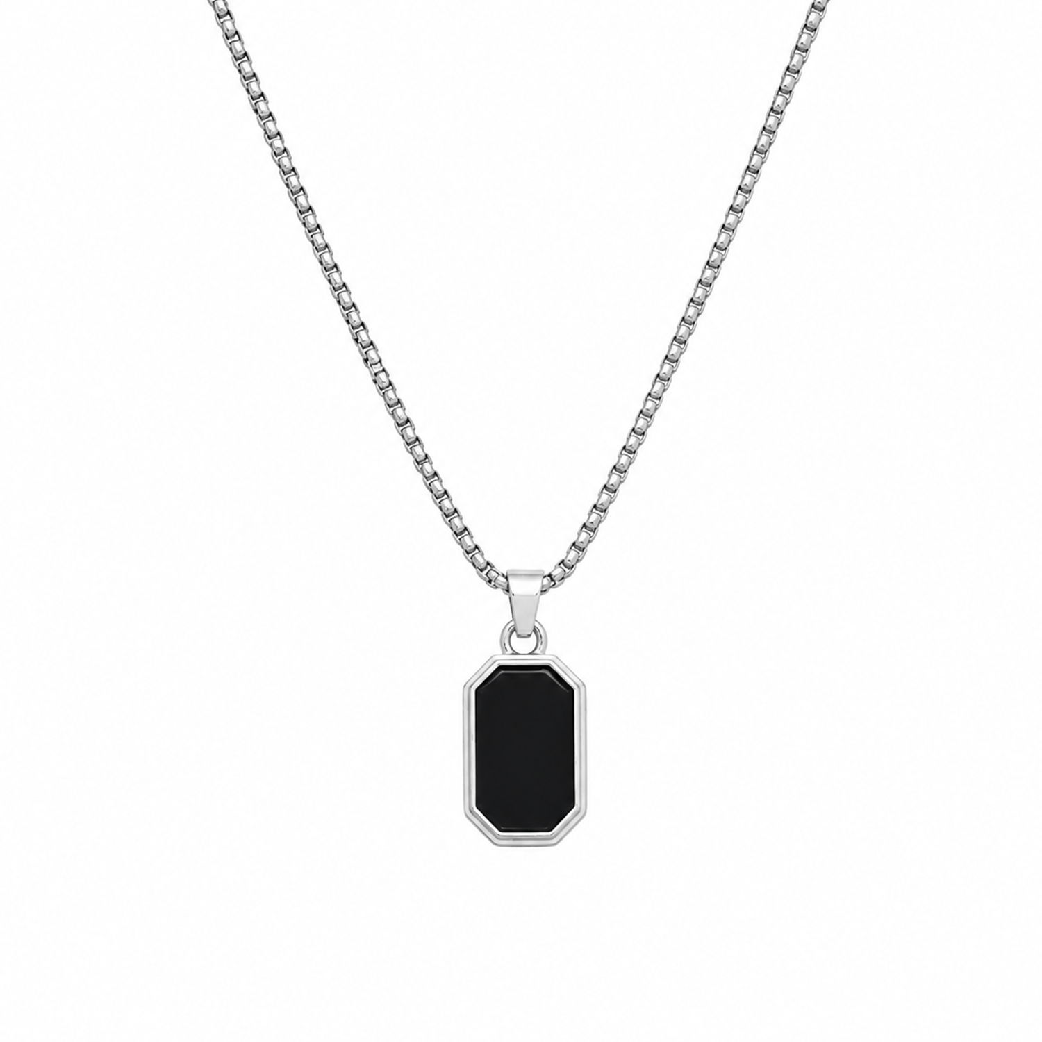 Rectangular Pendant Necklace with Silver-Tone Border