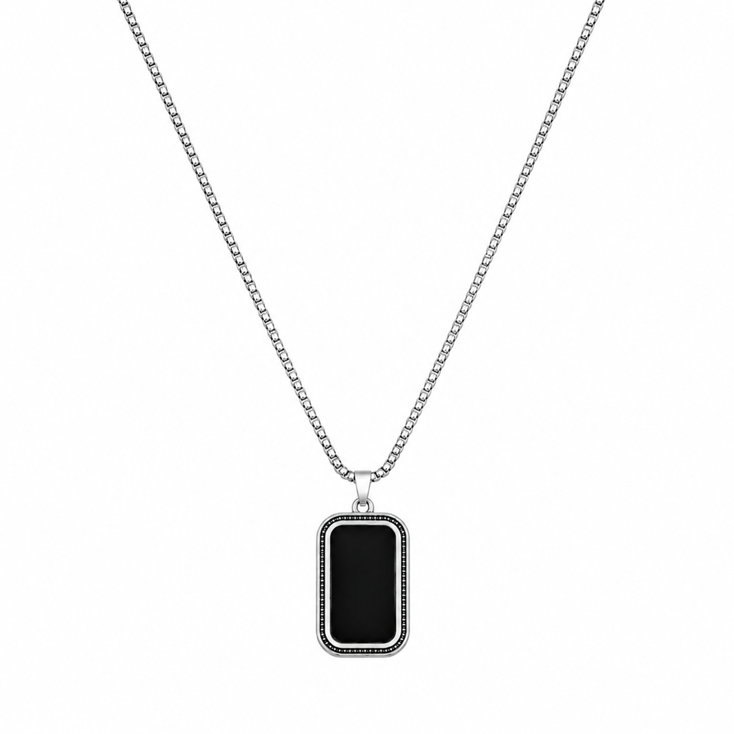 Silver-Tone Border Rectangle Pendant Necklace