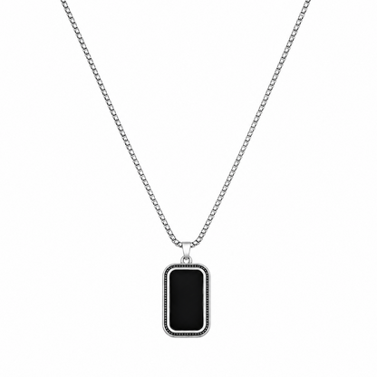 Silver-Tone Border Rectangle Pendant Necklace