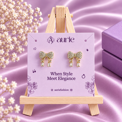 CZ Crystal Bow Stud Korean Earrings for Women & Girls