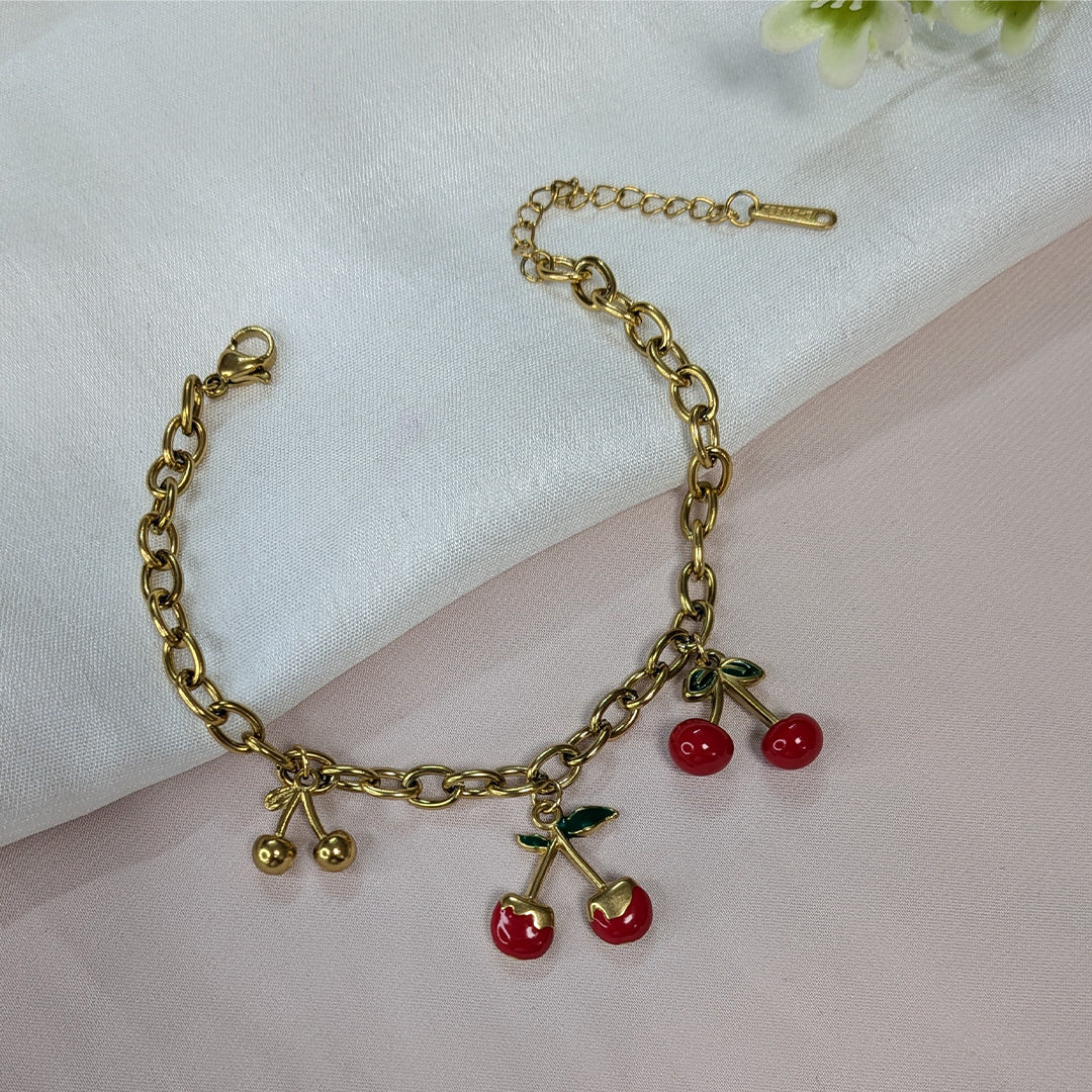 Stylish Chunk Cherry Charm Bracelet For Girls & Women (Anti-Tarnish)