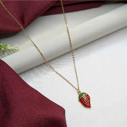 18K Gold Finish Strawberry Pendant for Girls & Women (Anti Tarnish)