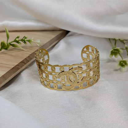Gold Finish Designer Inspired Cutout Cuff Bracelet For Girls & Women