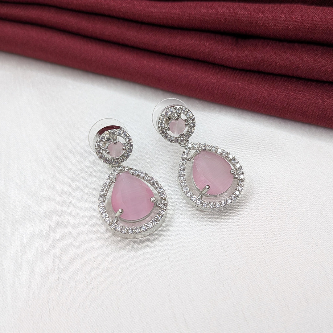 Silver Finish Teardrop AD Stone Drop Earrings for Girls & Women