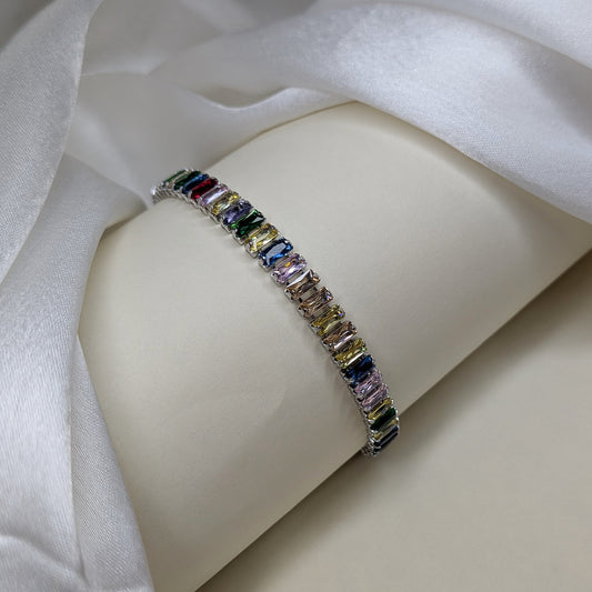 Rainbow Gemstone Stainless Steel Tennis Bracelet