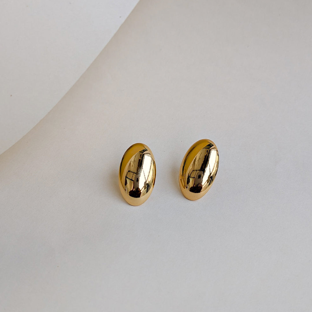 Gold Tone Oval Stud Earrings  For Girls & Women (Anti-Tarnish)