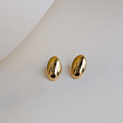 Gold Tone Oval Stud Earrings  For Girls & Women (Anti-Tarnish)