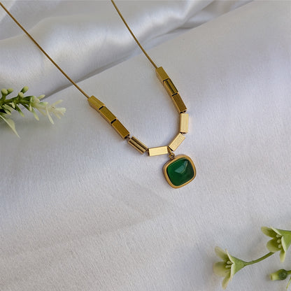 Gold Plated Square Grey Stone Geometric Pendant For Girls & Women