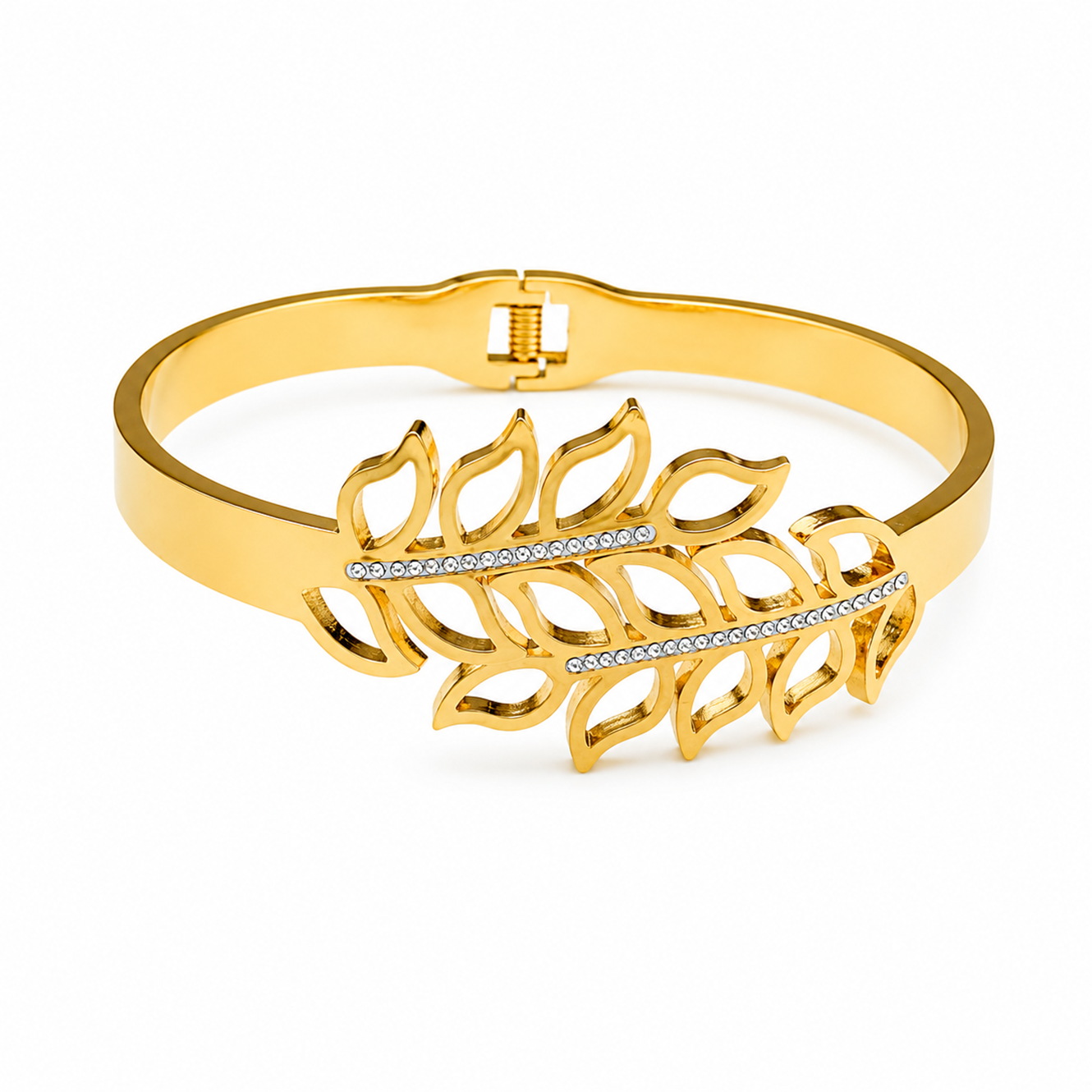 Blooms Leaf Theme Ad Stone Cuff Bracelet for Women & Girls
