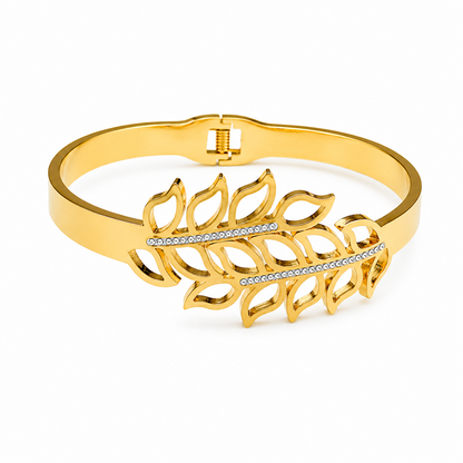Blooms Leaf Theme Ad Stone Cuff Bracelet for Women & Girls