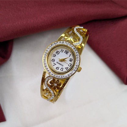 Classic Analog AD Studded Floral Band Bracelet Watch For Girls & Women