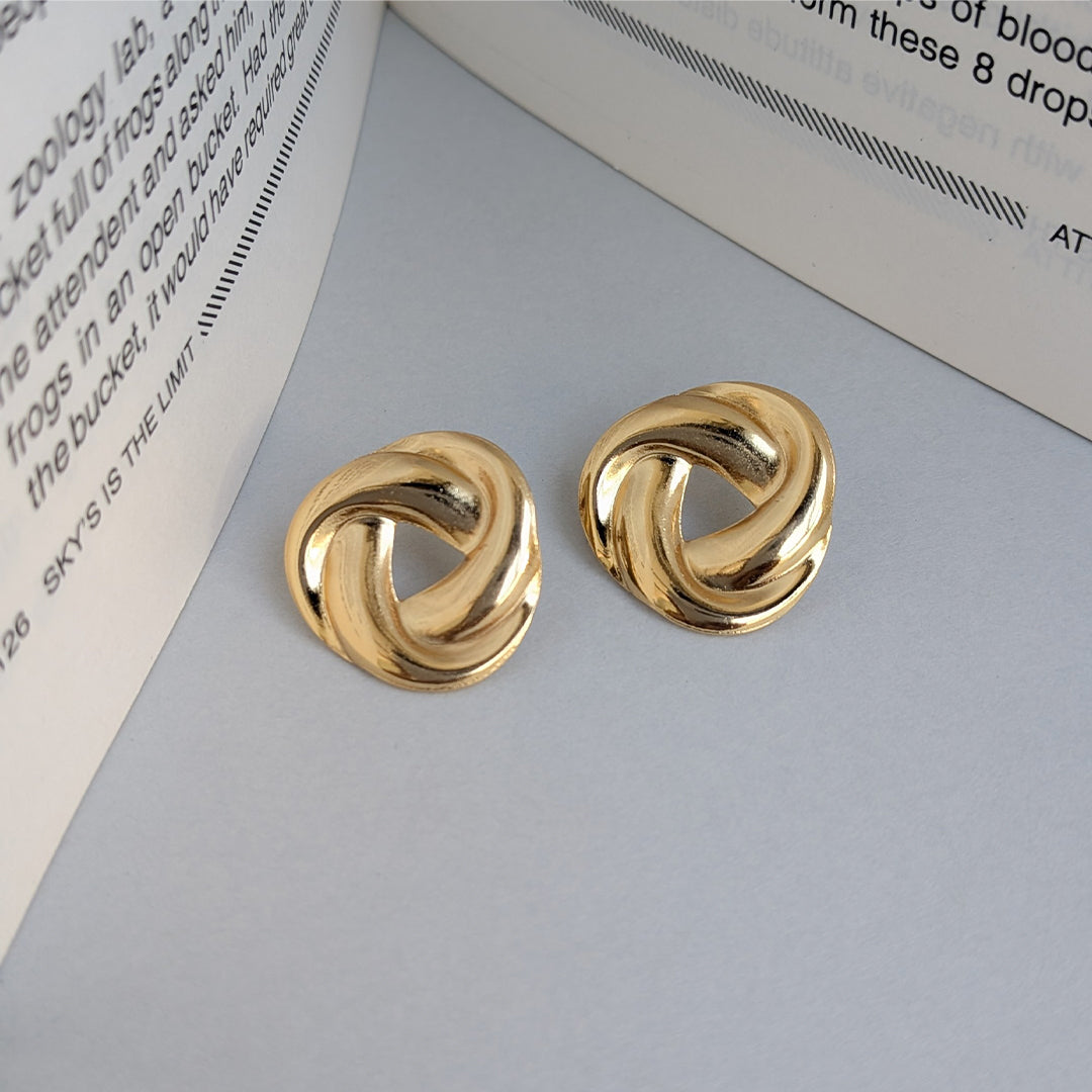 Golden Classic Twisted Knot Stud Earrings For Girls & Women (Anti Tarnish)