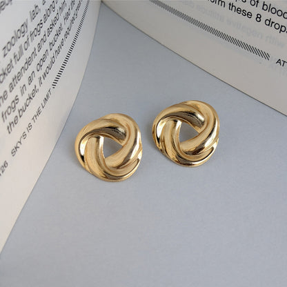 Golden Classic Twisted Knot Stud Earrings For Girls & Women (Anti Tarnish)