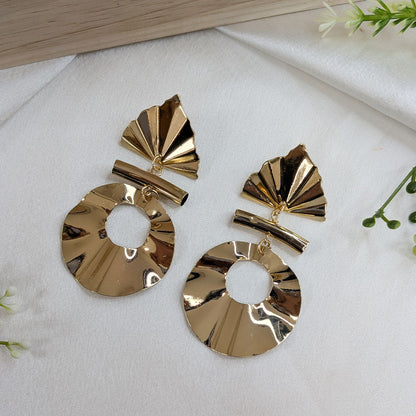Gold Finish Chunky Hammered Drop Earrings For Girls & Women