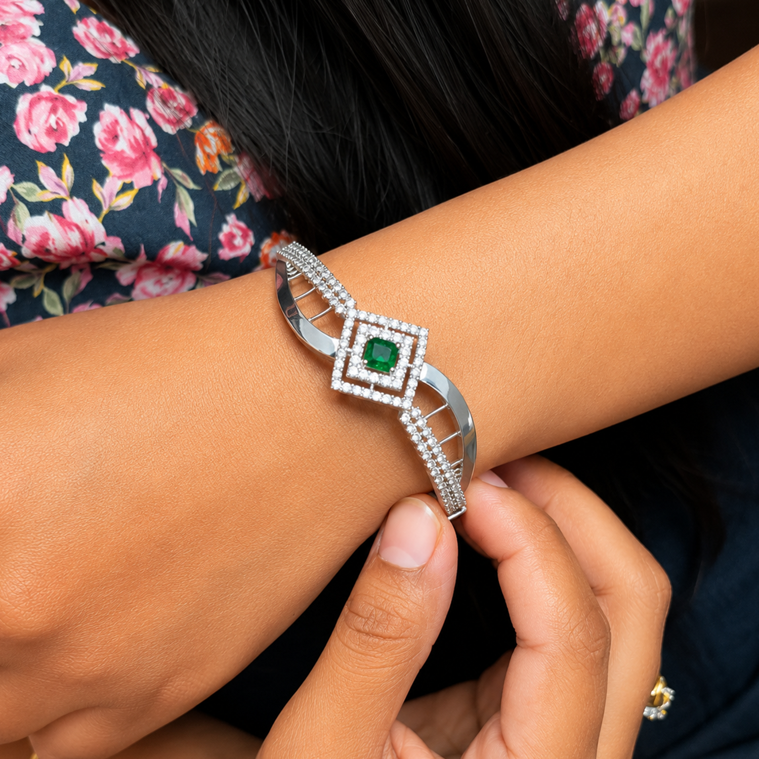 Sparkling Elegance Emerald Square CZ Bracelet for Girls & Women's