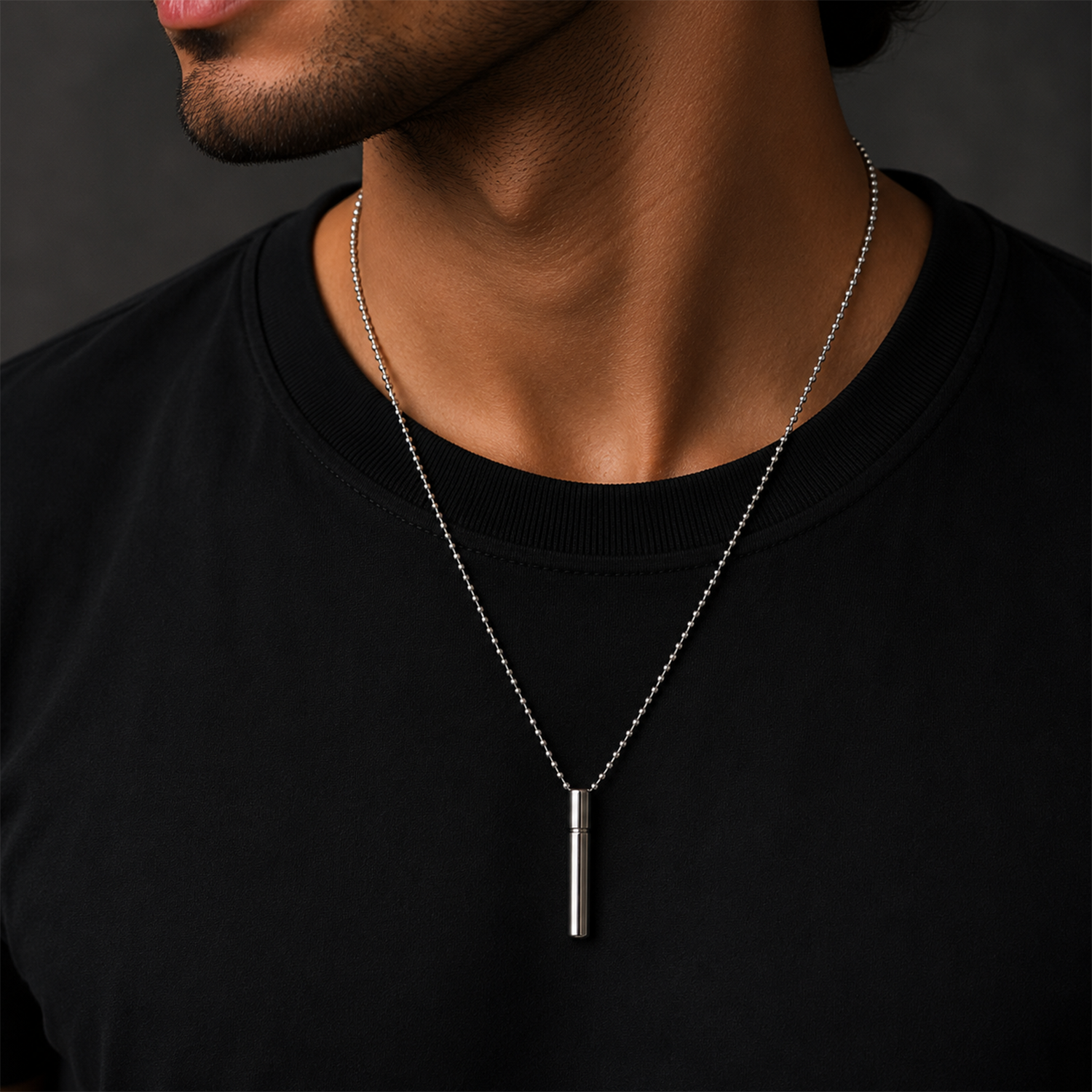 Stainless Steel Bullet Capsule Pendant Necklace for Men & Boys