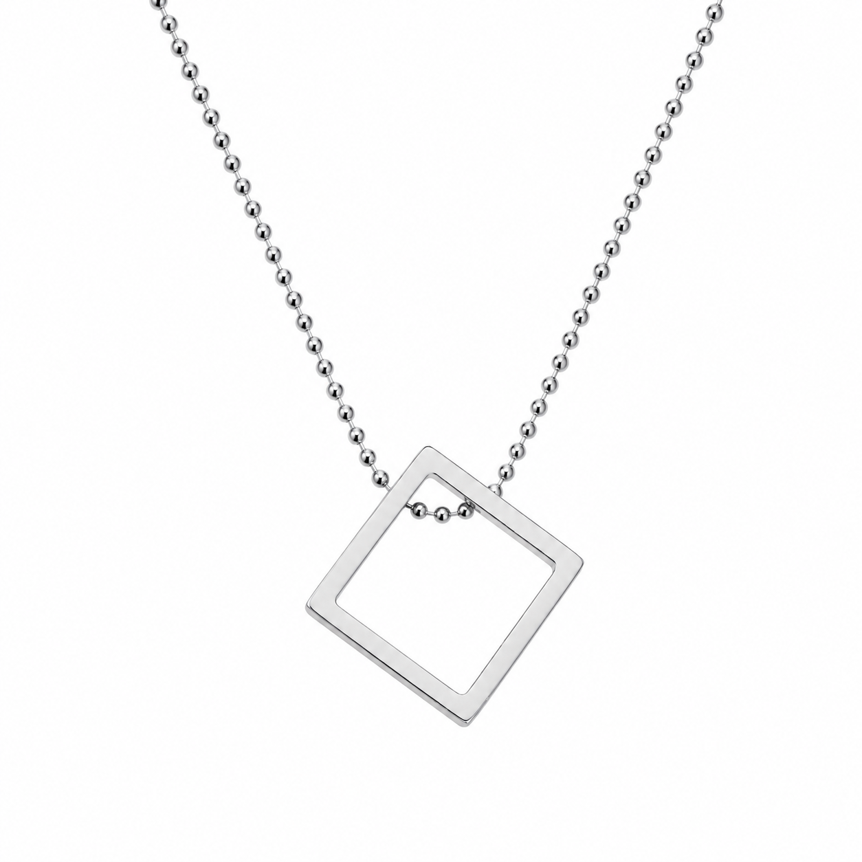 Geometric Square Pendant Necklace with Beaded Chain