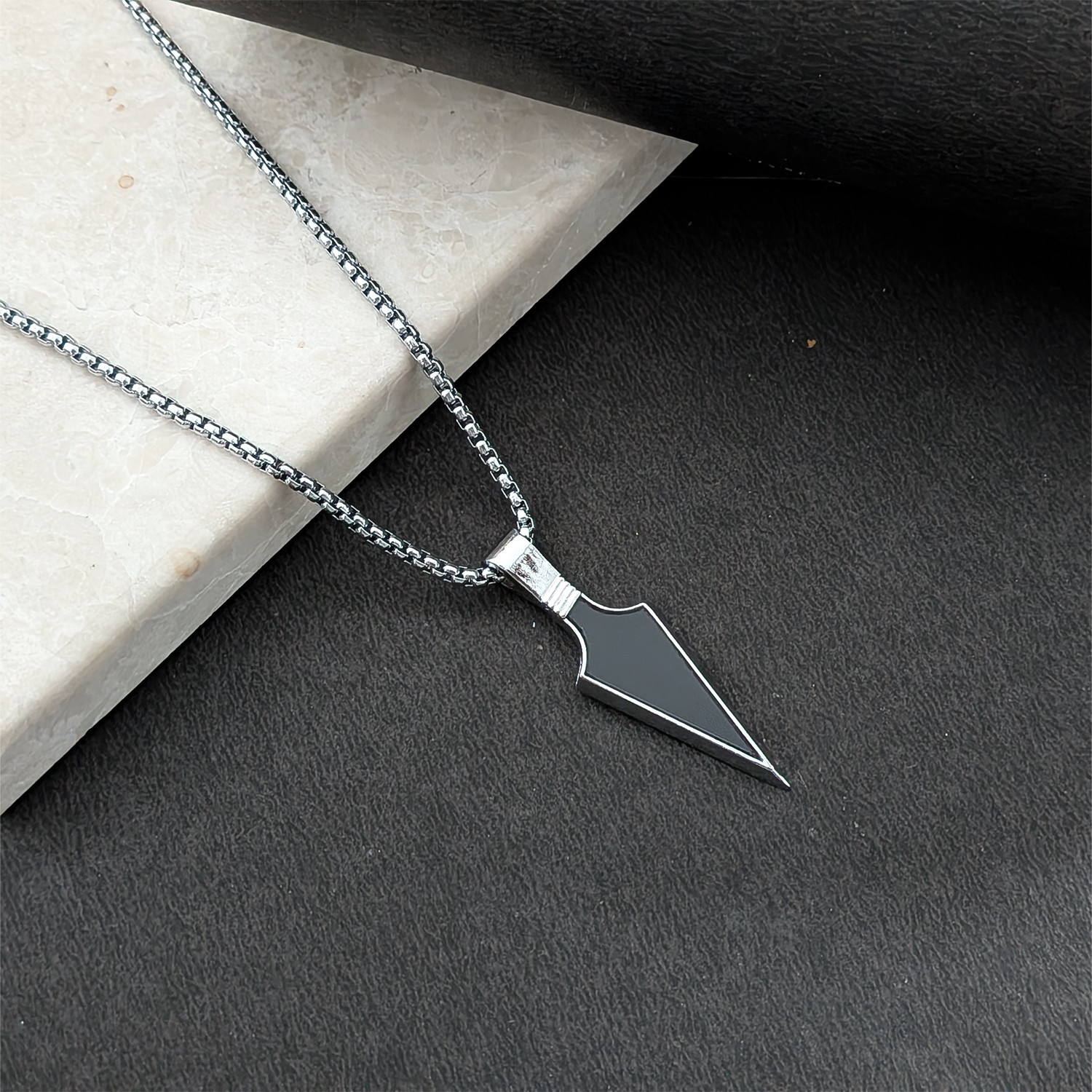 Black Arrowhead Pendant Necklace for Men and Boys