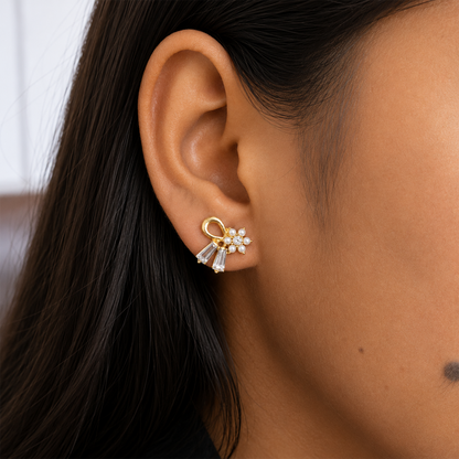 Pearl Bow Stud Korean Earrings for Women & Girls
