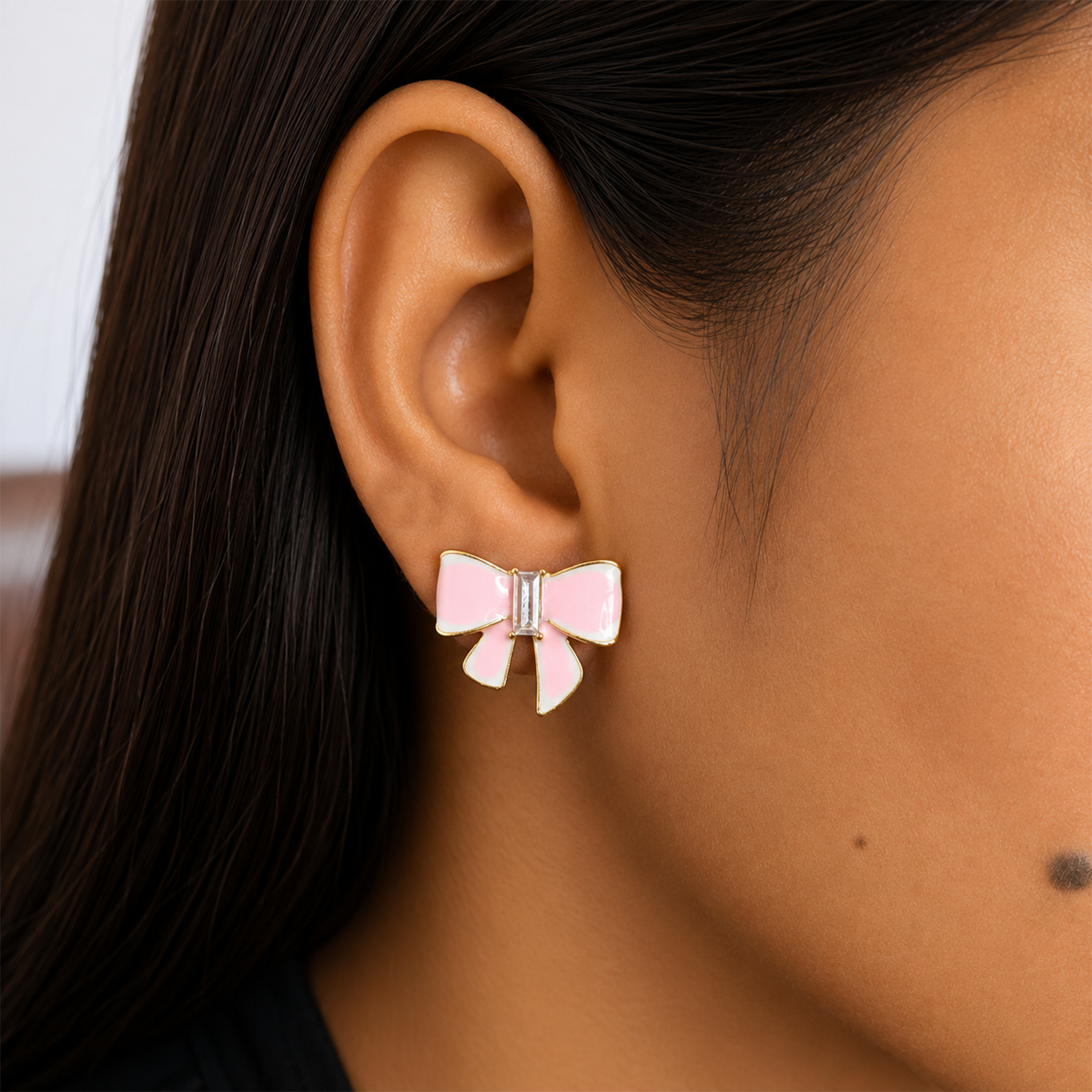 Pink Bow Stud Korean Earrings for Girls & Women