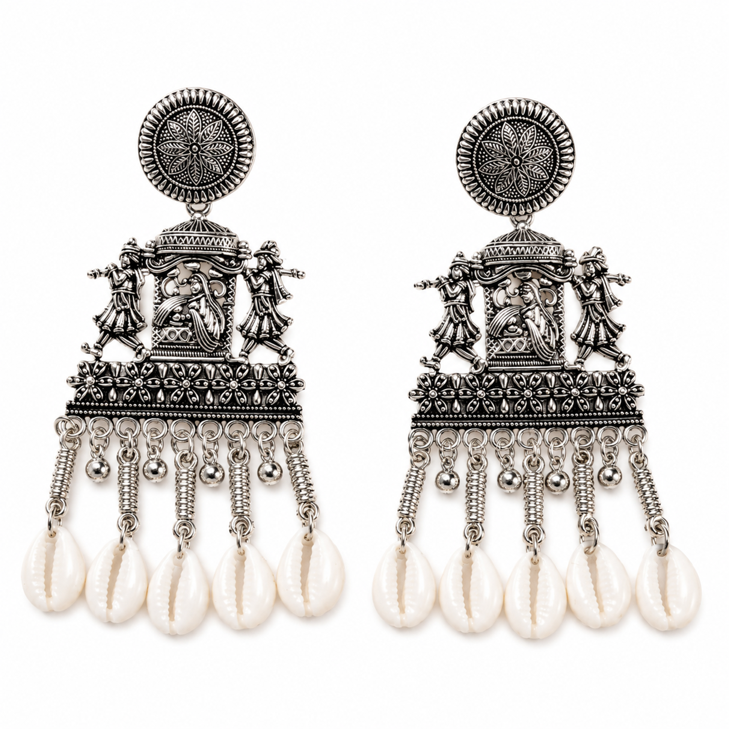 Oxidized Dhulhan Dholi Cowrie Shell Drops Earrings for Girl's & Women's
