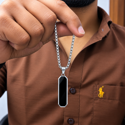 Black Inlay Geometric Rectangular Pendant for Men
