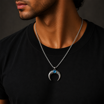Crescent Horn Pendant Necklace with Blue Eye for Men & Boys
