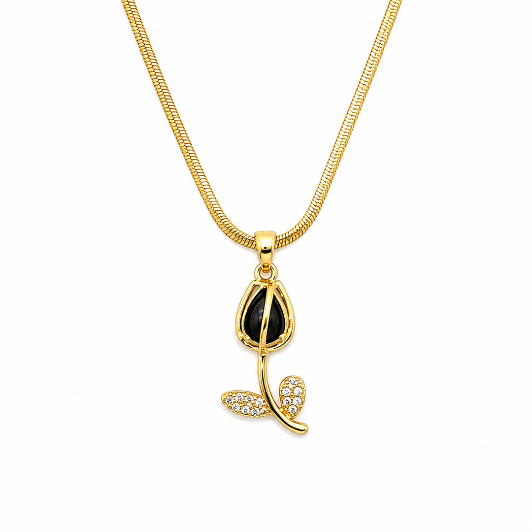 CZ Stone Centerpiece & Crystal Accented Leaves Tulip Pendant for Girls & Women