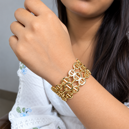 Aurie Gold Tone Alloy Bold Link Cuff Bracelet for Women & Girls