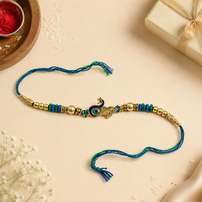 Royal Peacock Rakhi with Premium Gold Finish
